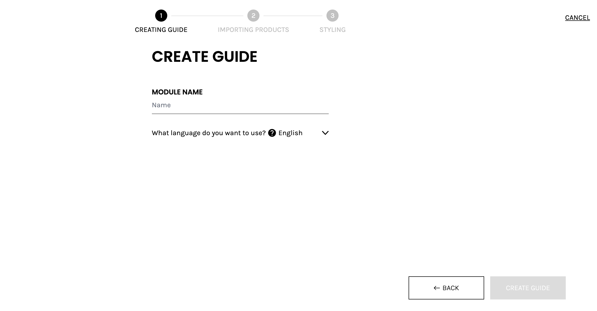 Create a Guide name and language