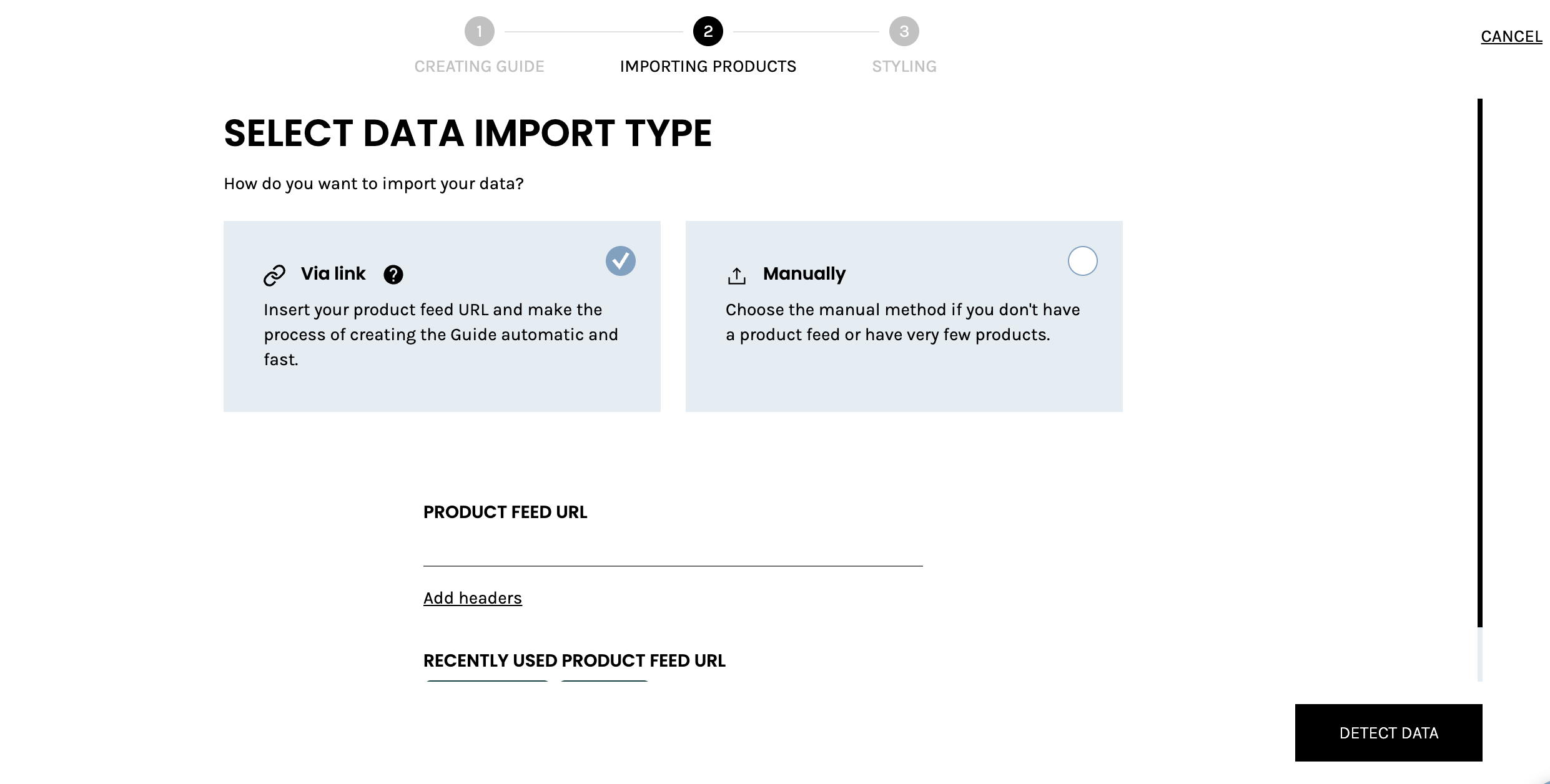 Select data import type