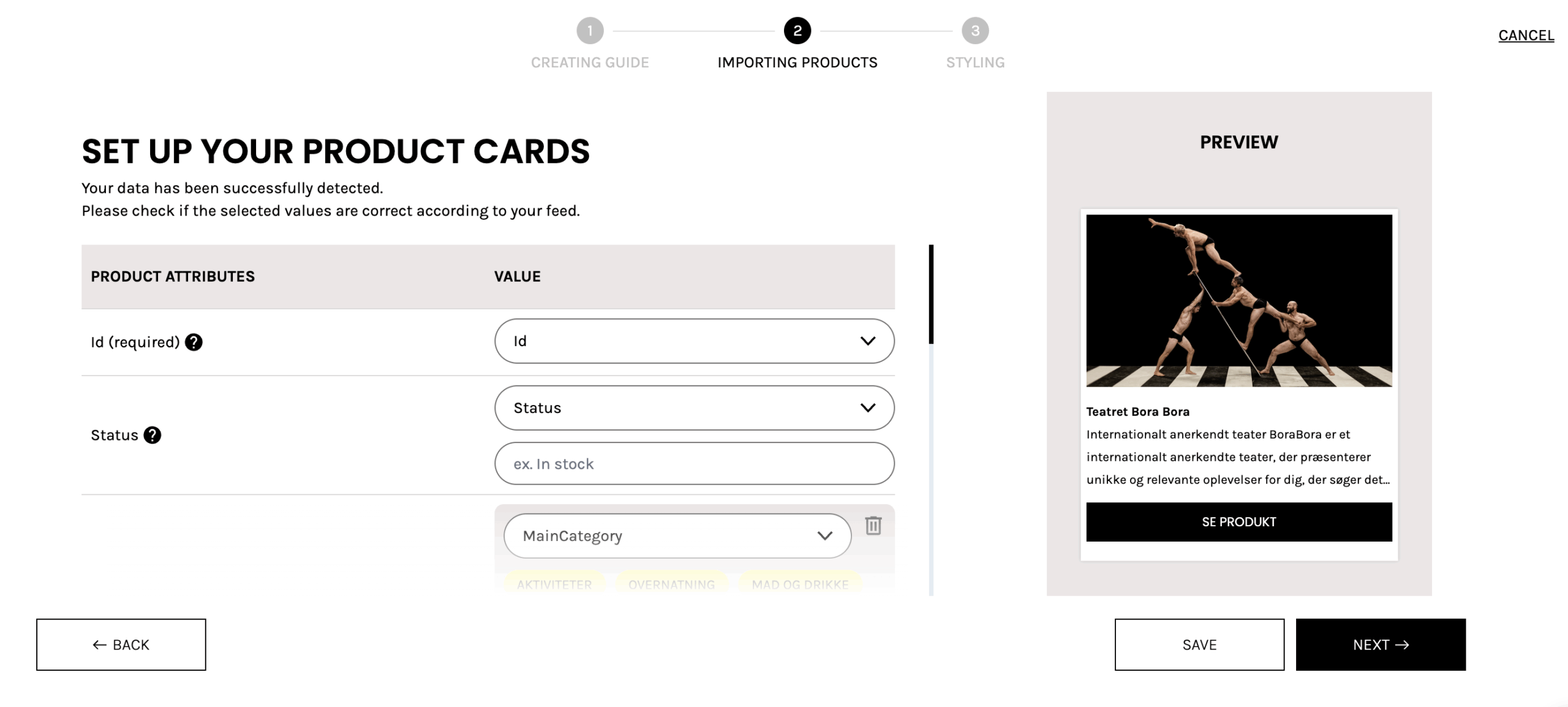 set up your product cards
