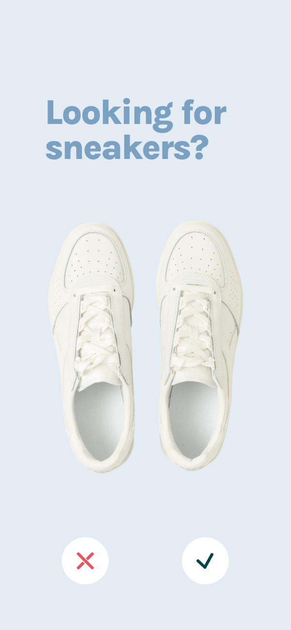 A smartphone displaying an image of white sneakers used for AI-Powered Swipe Journeys