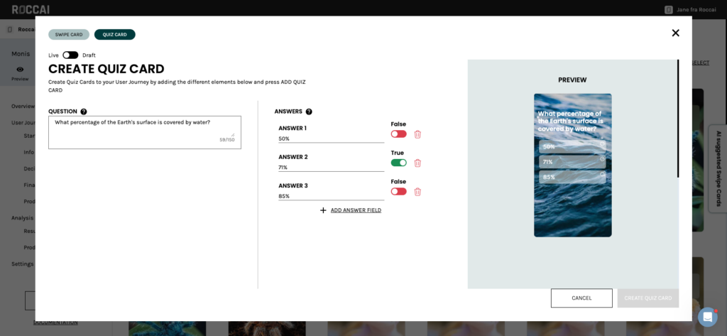 Editor to create and style a Quiz Card