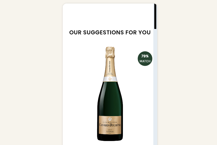 Image showing how the product percentage feature appears in the product suggestions section.