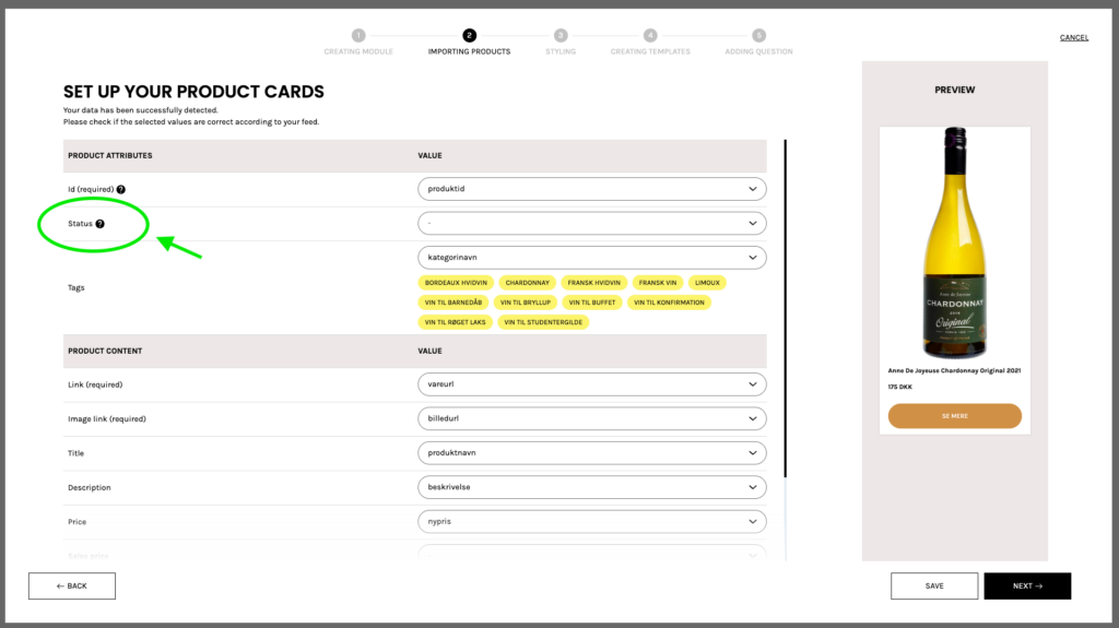 Image showing where to add the "In Stock" feature