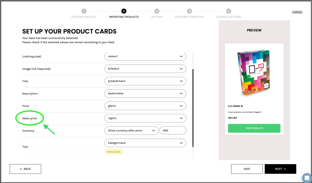 Image showing where to add the sales price.